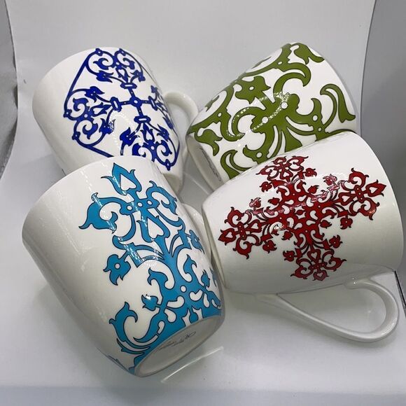 Portfolio OtO Bundle of 4 Bone China Multicolored Coffee Mugs w/Eclectic Designs - Picture 9 of 16